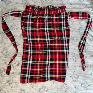 Plaid Pencil Skirt with Strings
